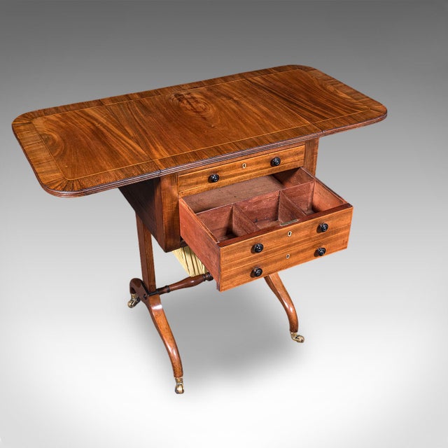Antique Drop Leaf Ladies Work Table, English, Sewing, Writing, Regency, c.1820 For Sale - Image 4 of 12