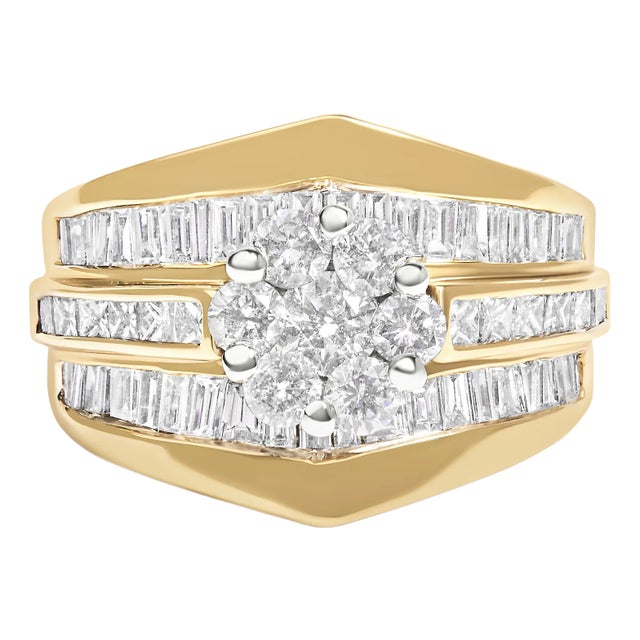 14K Yellow Gold 2-1/3 Cttw Diamond Cluster Channel Set Chevron Shaped Engagement Ring (H-I Color, SI1-SI2 Clarity) - Ring Size 7 For Sale