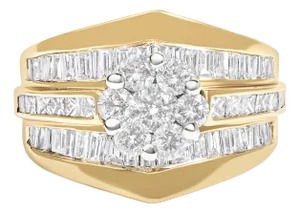 14K Yellow Gold 2-1/3 Cttw Diamond Cluster Channel Set Chevron Shaped Engagement Ring (H-I Color, SI1-SI2 Clarity) - Ring Size 7