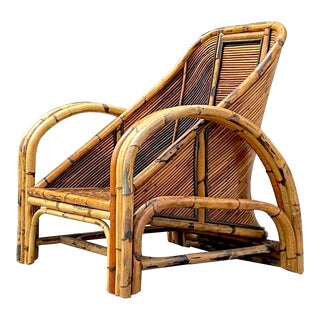 Vintage Coastal 1950s Pencil Reed Lounge Chair For Sale