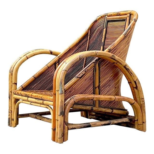 Vintage Coastal 1950s Pencil Reed Lounge Chair For Sale