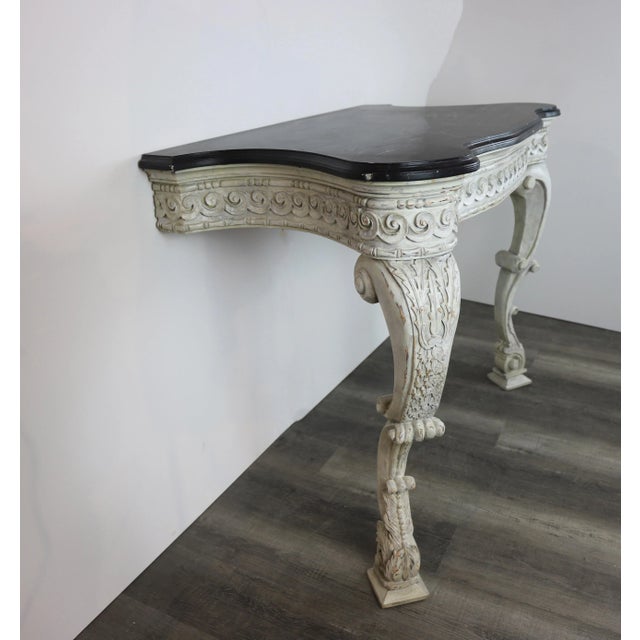 20th Century French Louis XV Rococo Style White Hand Carved Console Table For Sale - Image 4 of 12