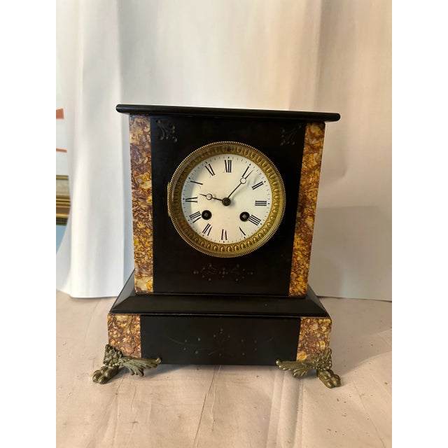 Victorian 19th Century French Slate Stone & Red Marble Mantel Clock For Sale - Image 3 of 11
