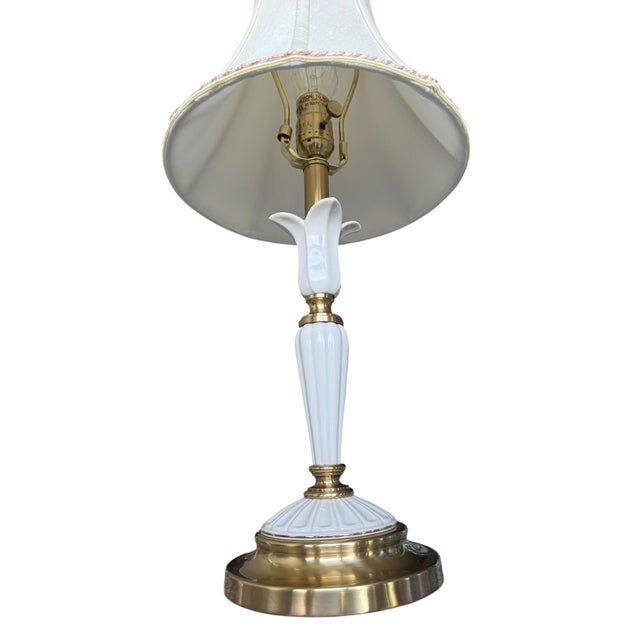 Hollywood Regency Vintage Lenox Porcelain & Brass Table Lamps - A Pair For Sale - Image 3 of 12