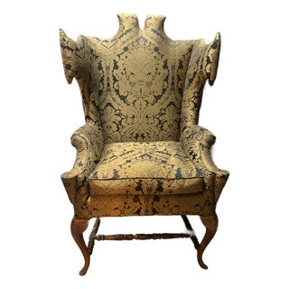 Late 19th Century Exaggerated Dramatic Wingback Chair Reupholstered For Sale