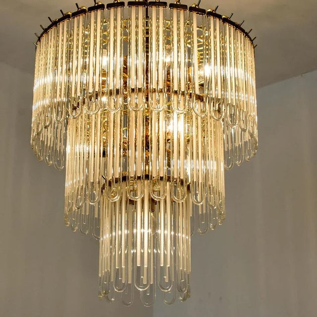 Gaetano Sciolari Clear Gold Glass Rod Chandelier by Sciolari, 1970s For Sale - Image 4 of 13