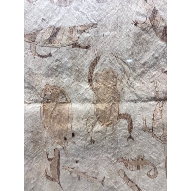 Vintage Indigenous Amazonian Bark Fiber Painting, Traditionally Crafted From Beaten Tree Bark with Natural Pigment Drawings of Local Fauna For Sale - Image 10 of 12