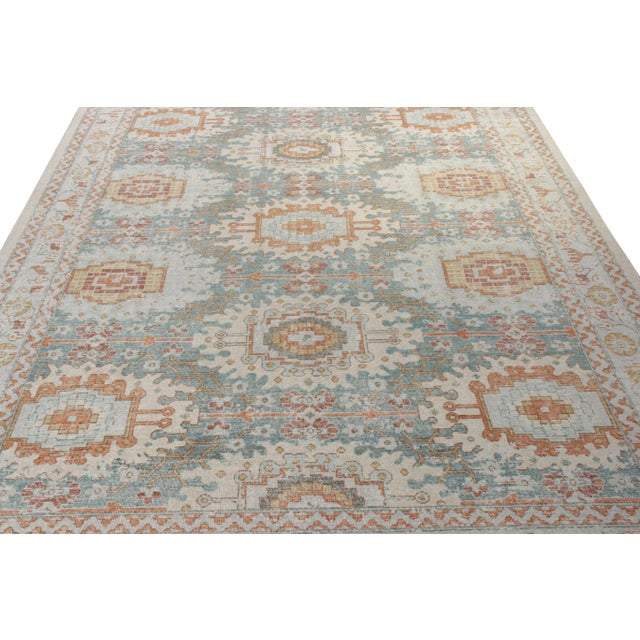 Tribal Rug & Kilim’s Oversized Distressed Rosette Rug in Beige and Blue, 12x16 For Sale - Image 3 of 6