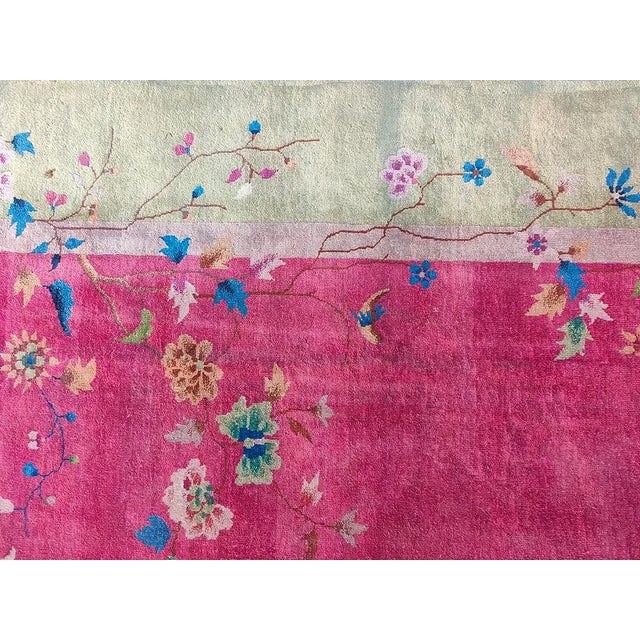 Raspberry Pink 1920s Raspberry Pink Open Field Floral Antique Chinese Art Deco Carpet Wool Rug For Sale - Image 8 of 12