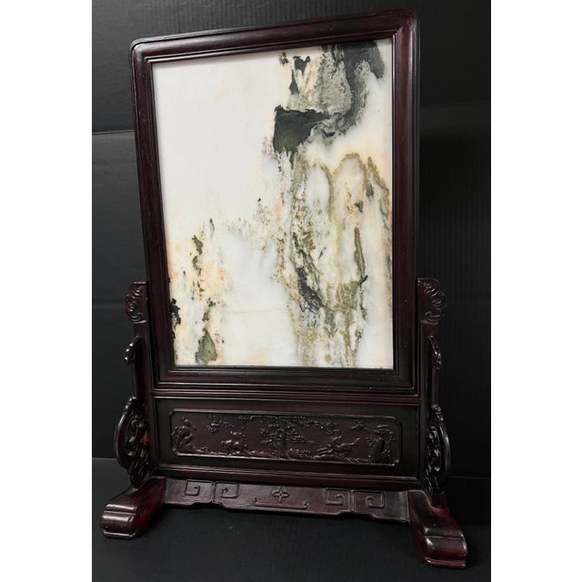 Stone Late 20th Century Chinese Art Hardwood and Marble Dream Stone Mini Table Screen For Sale - Image 7 of 11