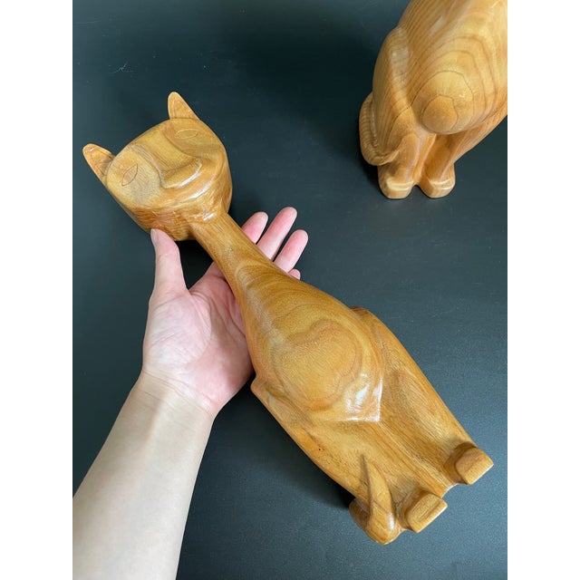 A Pair of Hand Carved Wooden Cats in Mid Century Modern Style For Sale - Image 13 of 13