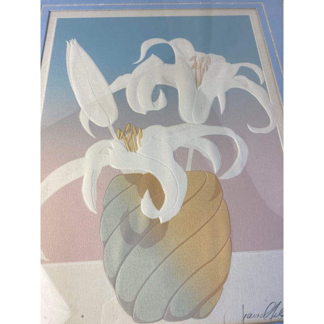 1980s 1980s Embossed Floral Serigraph "Lilies" by David Allgood For Sale - Image 5 of 8