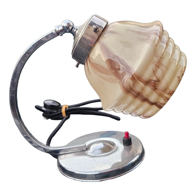Art Deco Nickel-Plated Brass Lamp with Uranium Glass Shade and Marble Base, 1920s For Sale