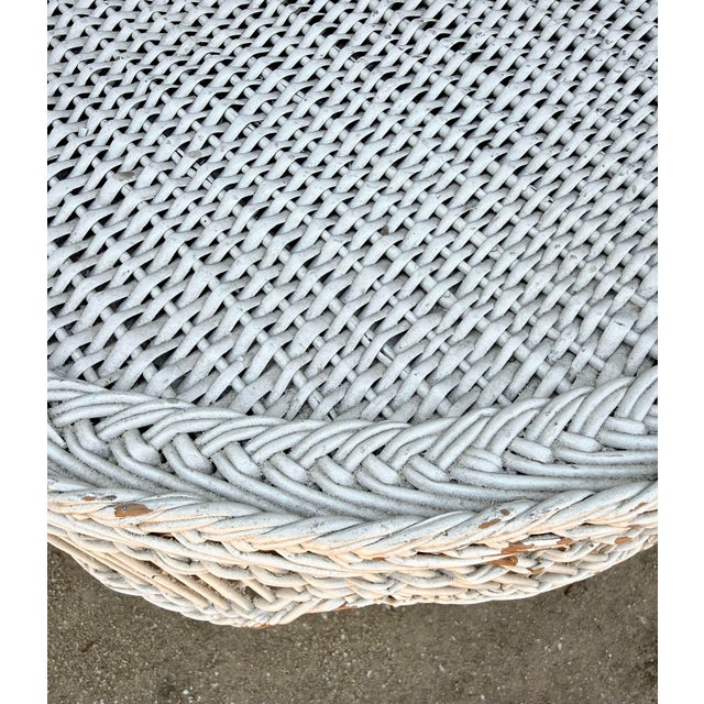 Mid 20th Century Vintage White Wicker and Rattan Side Table With Scalloped Skirt For Sale - Image 5 of 15