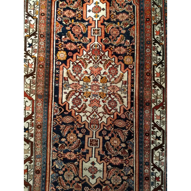 Vintage Persian Bidjar Wide Runner, Hand-Knotted Wool, Geometric Medallion Pattern, Navy & Ivory, 4x14 For Sale In Chicago - Image 6 of 18