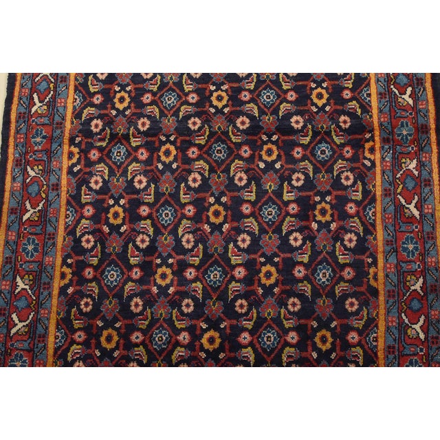 1980s Mahal Runner 3’10” X 10’4” Blue Wool Vintage Tribal Hand-Knotted Oriental Rug For Sale - Image 5 of 14