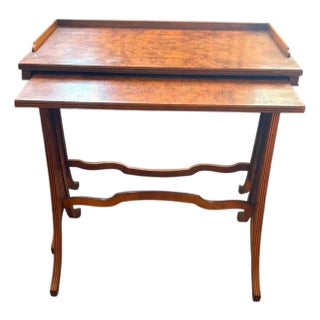 Set of 2 Vintage Edwardian-Style Burl Walnut Nesting Tables For Sale