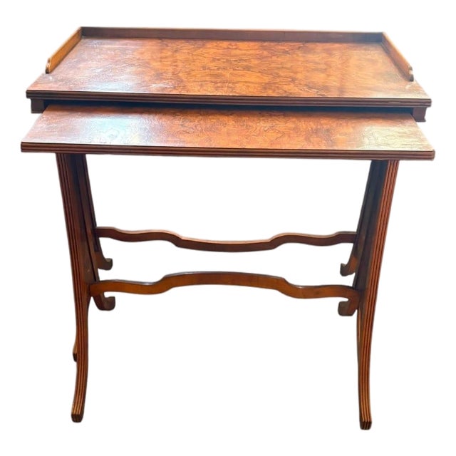 Set of 2 Vintage Edwardian-Style Burl Walnut Nesting Tables For Sale