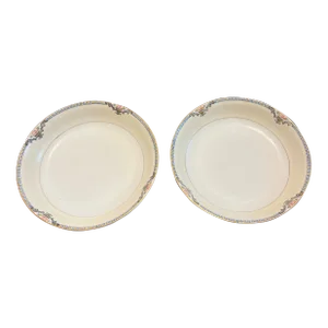 Pair of 1970s White Noritake Plates With Floral Rims