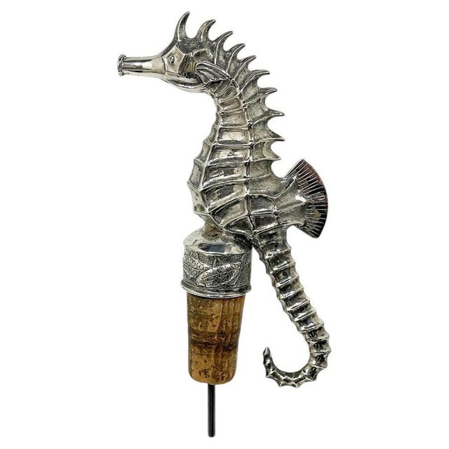 Dutch Silver Seahorse Wine Bottle Cork Stopper with Pouring Spout, 1940s For Sale - Image 11 of 11