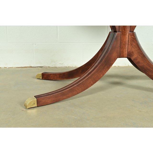 Baker Furniture Style Georgian Mahogany Pedestal Extension Dining Table, Newly Refinished For Sale - Image 11 of 14