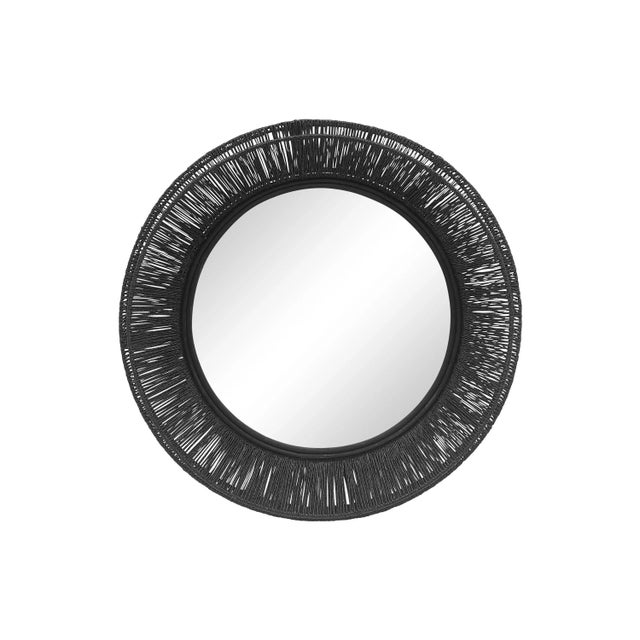 Coastal Collins Small Round Mirror in Black Jute For Sale - Image 3 of 3
