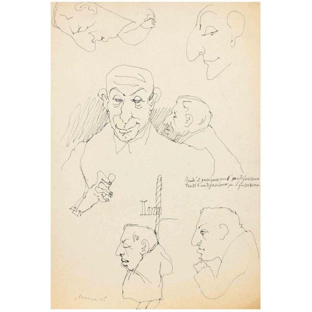 China ink drawing on paper. Hand signed lower left. Excellent condition. This piece is attributed to the mentioned...