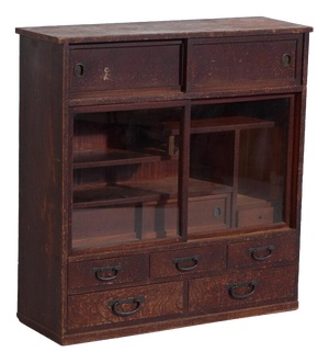 Antique Japanese Wood and Glass Display Cabinet