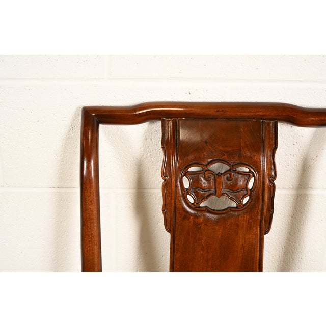 Drexel Heritage Hollywood Regency Chinoiserie Sculpted Mahogany Side Chairs or Dining Chairs, Pair For Sale In South Bend - Image 6 of 15
