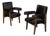 Pierre Jeanneret, Advocate Armchairs, Black Cowhide, Teak, Chandigarh, 1960s For Sale