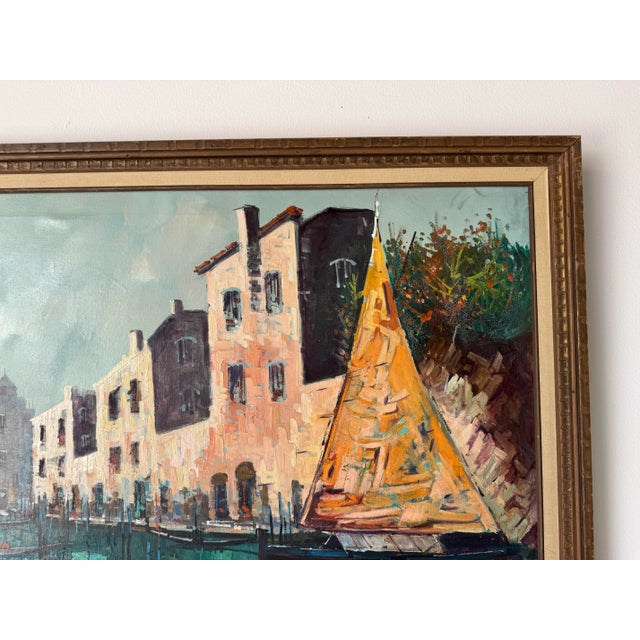1960s Large Vintage Marcello Classic Grand Canal Venice Landscape Oil Painting, Framed For Sale - Image 5 of 11