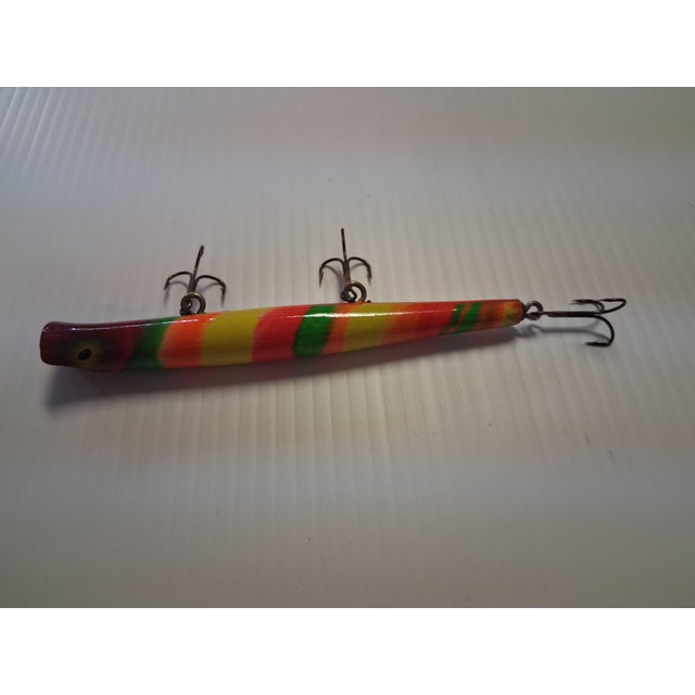 Vintage 1970s Hand Painted Wooden Pencil Plug Fishing Lure Decor / Real Use For Sale - Image 4 of 11