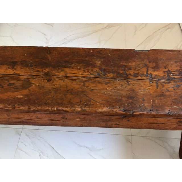 Antique Early American Americana Primitive Plank Wood Farm Bench, 19th Century For Sale - Image 17 of 18