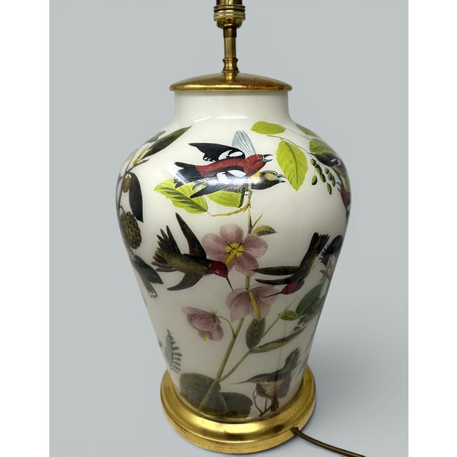 Antique French Hand Painted Still Life Birds Ormolu Table Lamp Bronze Mid Century For Sale - Image 4 of 9