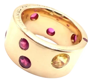 Chanel Ruby and Yellow Sapphire Yellow Gold Wide Band Ring, Size 5