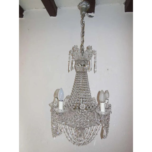 Italian Beaded Crystal Basket Silver Chandelier For Sale - Image 10 of 10
