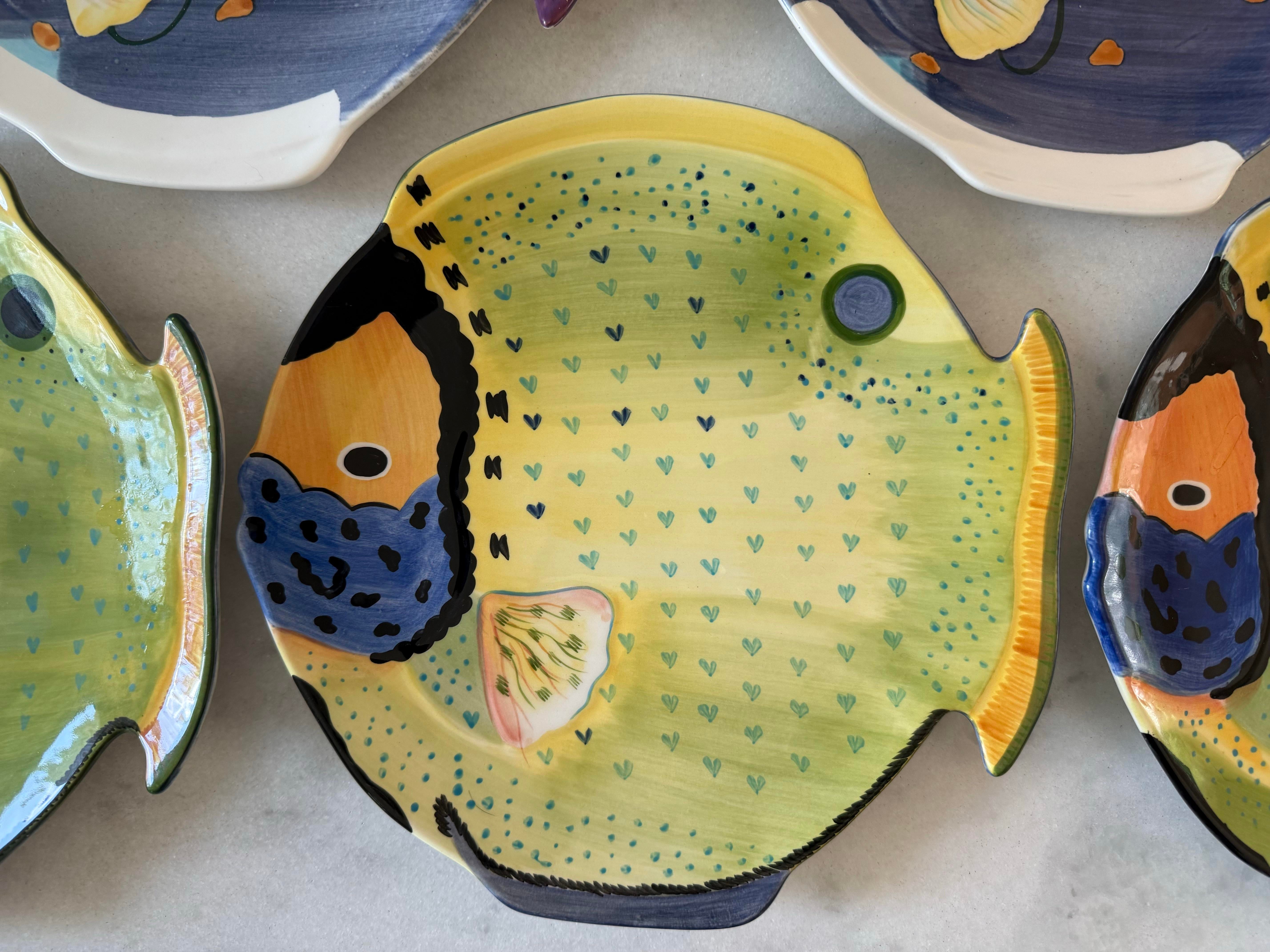 Set of 5 Coral Ocean Fish Dinner Plates by Studio Nova | Chairish