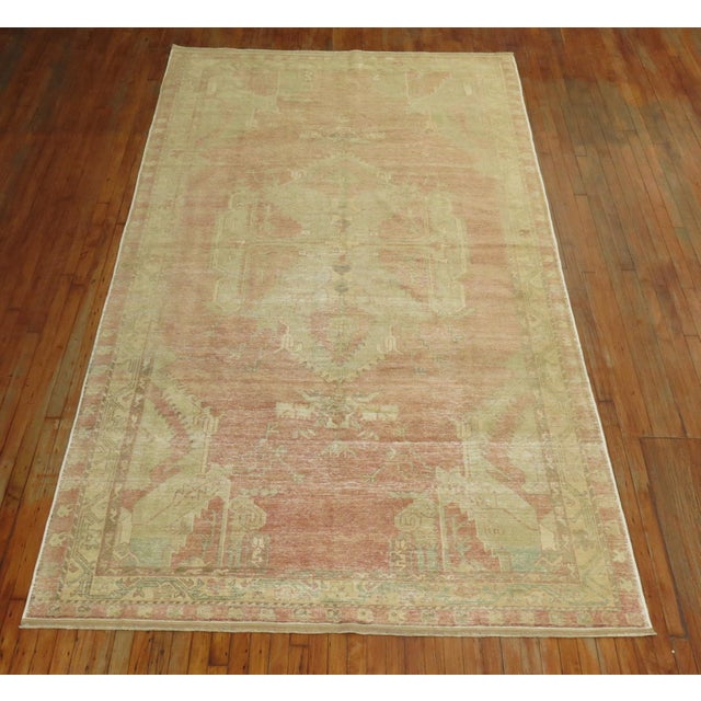 Vintage Zabihi Collection Soft Pink Oushak Gallery Size Rug - 6'3" x 11'9" For Sale - Image 4 of 10