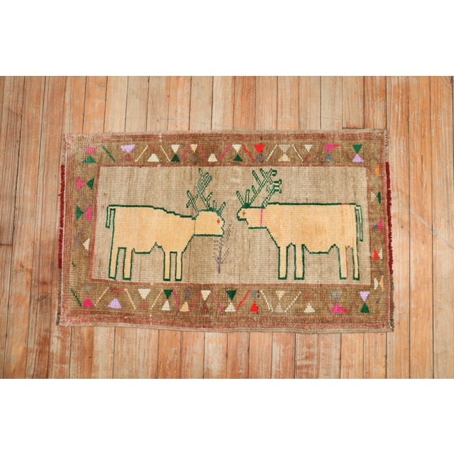 Vintage Turkish Deer Pictorial Rug - 1'9" x 2'9" For Sale In New York - Image 6 of 6