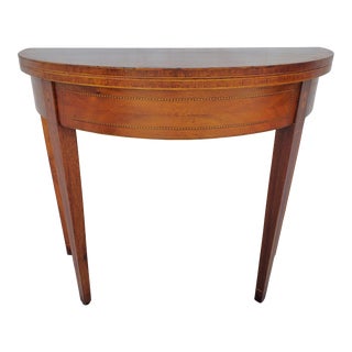 Vintage Federal Style Demi-Lune Inlaid Flip Top Game / Console Table For Sale