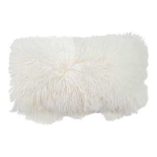 Modern Mongolian Lamb Fur Single Side Pillow in White For Sale