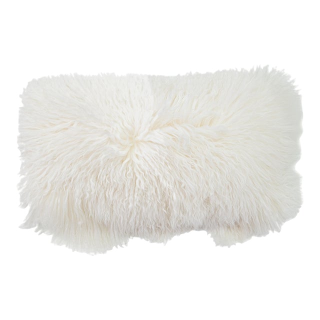 Modern Mongolian Lamb Fur Single Side Pillow in White For Sale