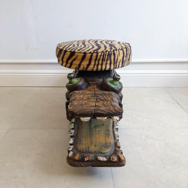 Mid Century Witco Leopard Fabric Swivel Seat Carved Wood Crocodile Alligator Bench Chairish
