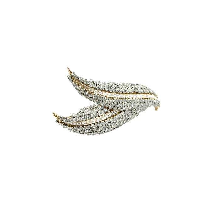 Yellow Gold & Platinum Diamond Feather Brooch For Sale - Image 4 of 6
