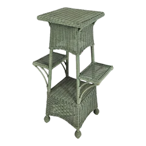 Vintage Wicker Floor Plant Stand Woven Rattan 3 Tier