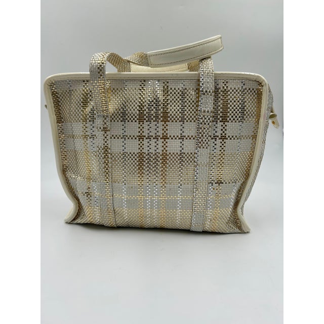 White Louis Vuitton Street Shopper Woven Leather Tote Bag For Sale - Image 8 of 12