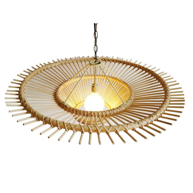 Rattan Sun Ray Pendant Light Small For Sale - Image 4 of 12