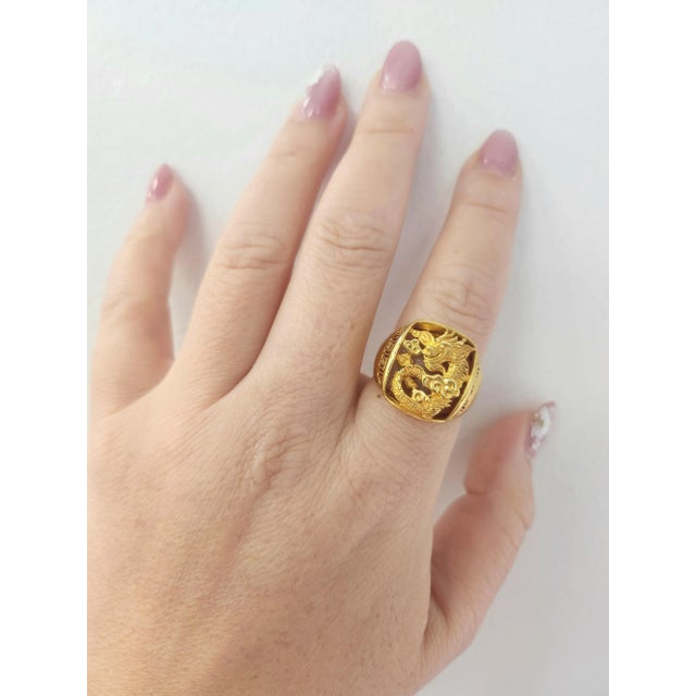 We offer free 2-day shipping! This is a vintage signet ring made of 24K gold Features Dragon carving, nice detailing 18 x...