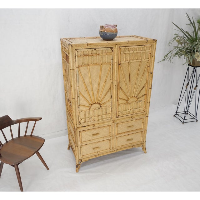 McGuire Burnt Bamboo Grass Cloth Two Doors Chifforobe Cabinet Gentleman's Chest Dresser For Sale - Image 4 of 12