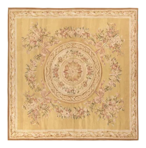 Rug & Kilim’s Aubusson Style Flat Weave in Beige, Cream Medallion Floral Pattern